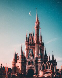 blue and beige Disneyland castle