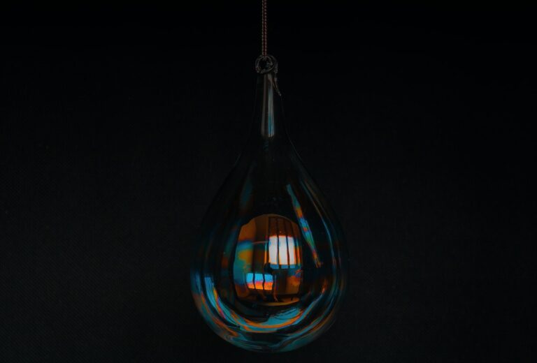 clear glass light bulb turned on in dim light