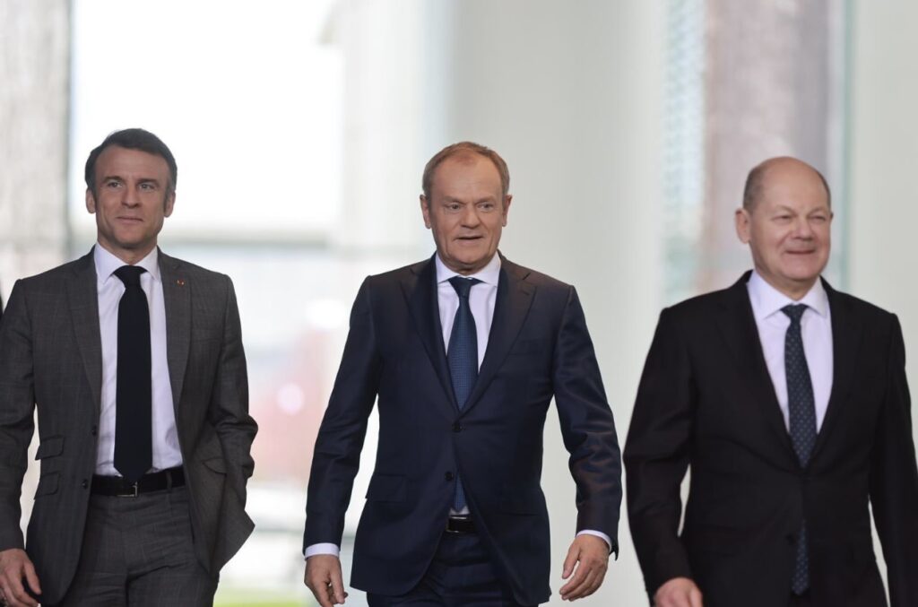 法國總統馬克龍（Emmanuel Macron）週五（3月15日）與德國總理蕭茲（Olaf Scholz）、波蘭總理圖斯克（Donald Tusk）就烏克蘭問題舉行峰會