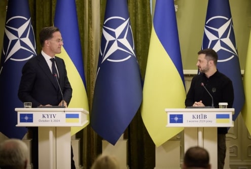 北約（NATO）新任秘書長呂特（Mark Rutte）與烏克蘭總統澤倫斯基（Volodymyr Zelenskyy）