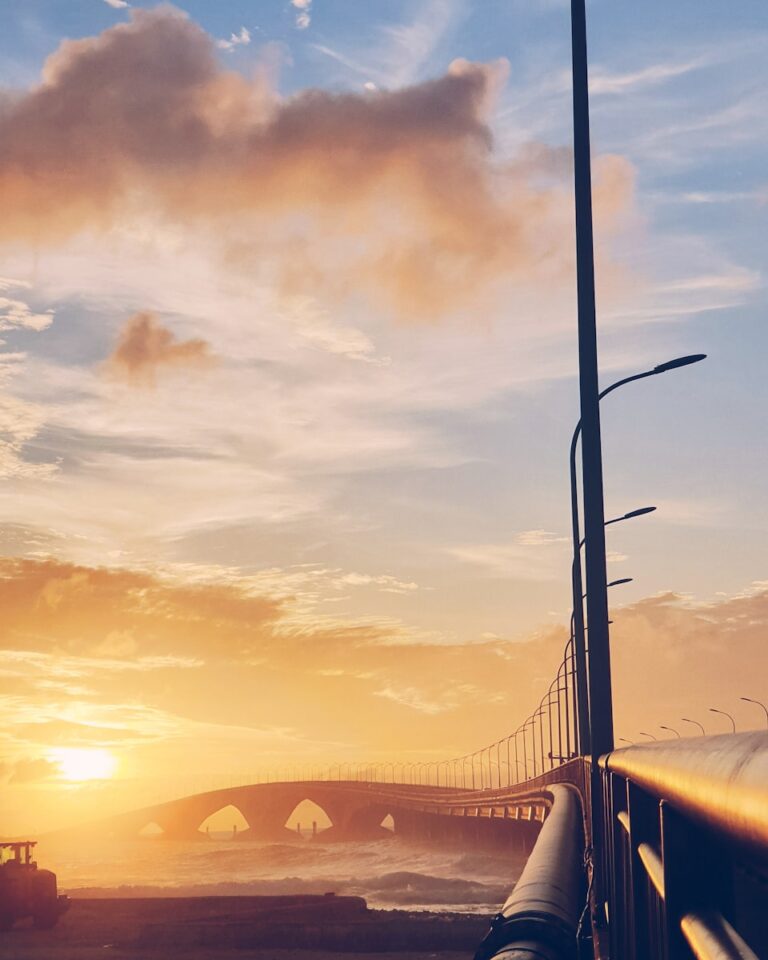 view of a bridge at sunset