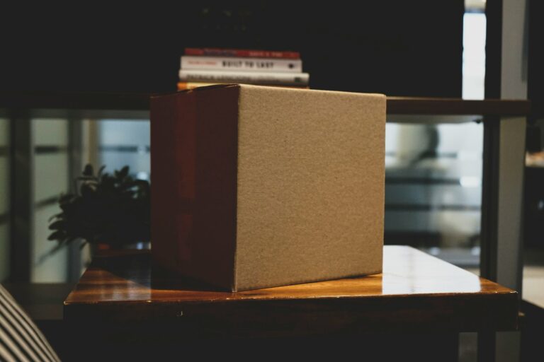 brown box on wooden surface